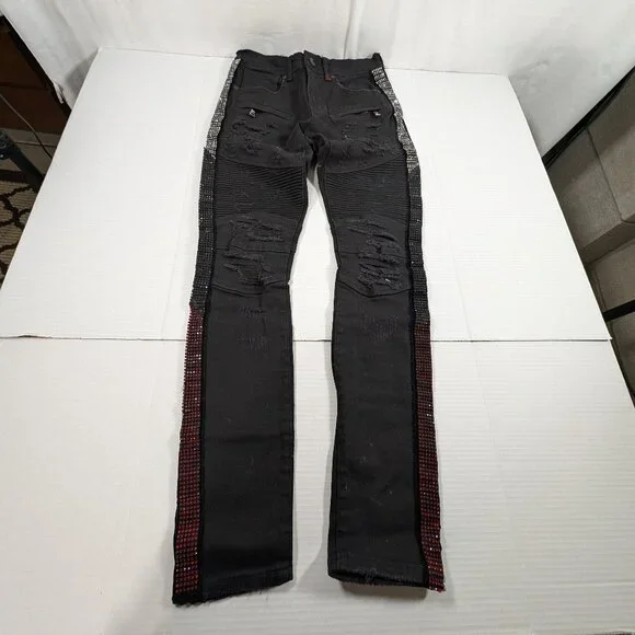 NWT Preme Buffalo Moto Skinny Stretch Jean 28 x 32 distressed with rhinestones